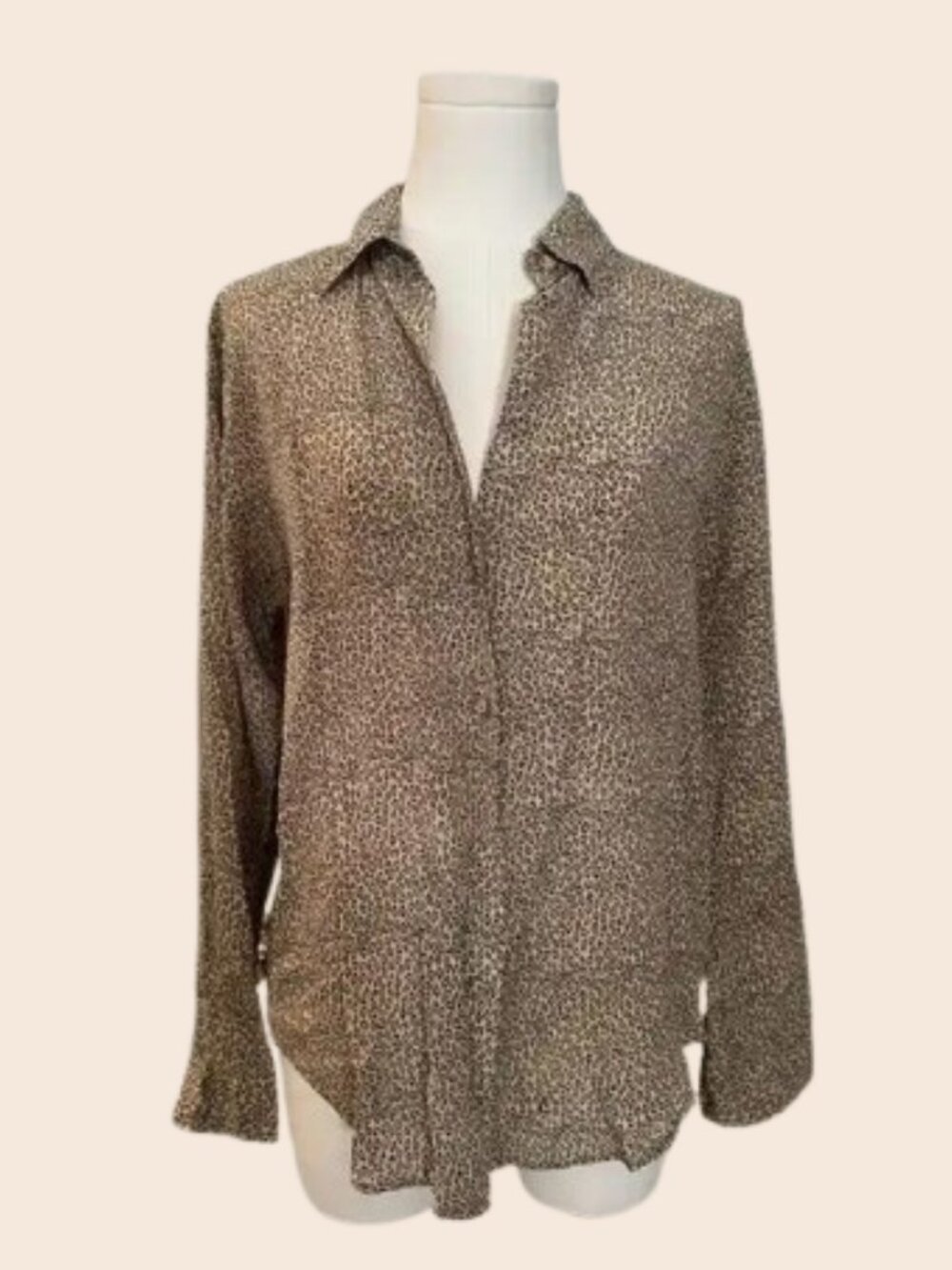 Vintage Silk Leopard Print Jessica Lauren Button Down Blouse Size Medium